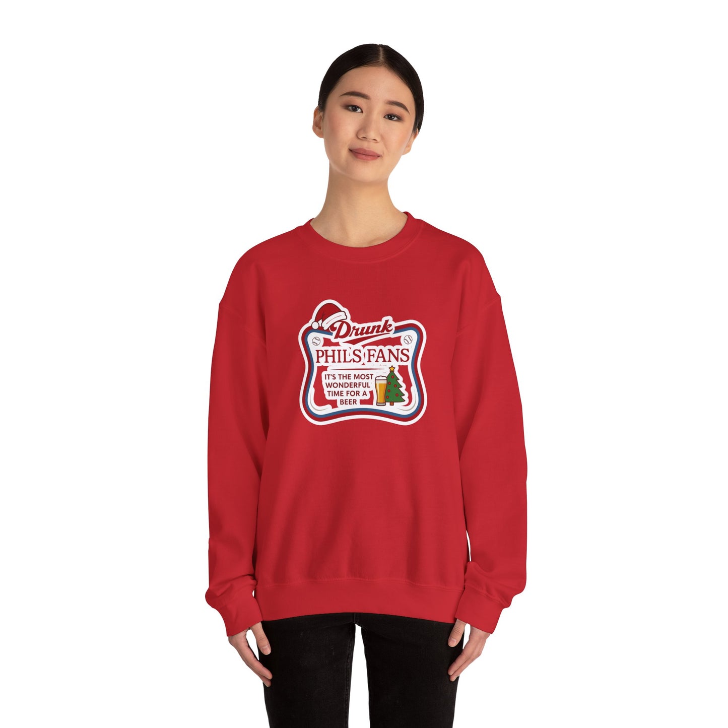 Drunk Phillies Fans Holiday Sweatshirt — Funny Baseball Beer Christmas Crewneck