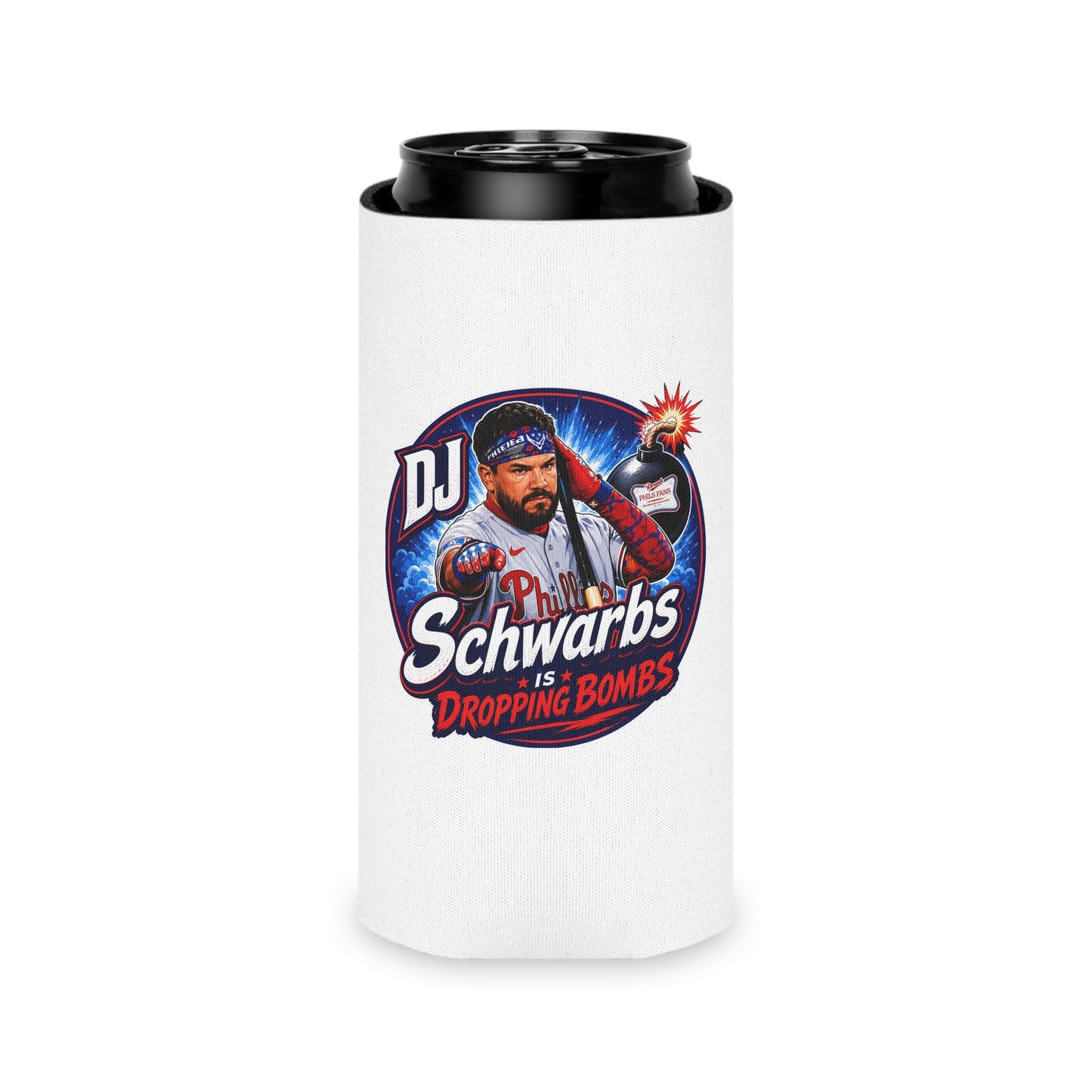DJ Schwarbs 'Dropping Bombs' Baseball Fan Koozie FTM on bottom!