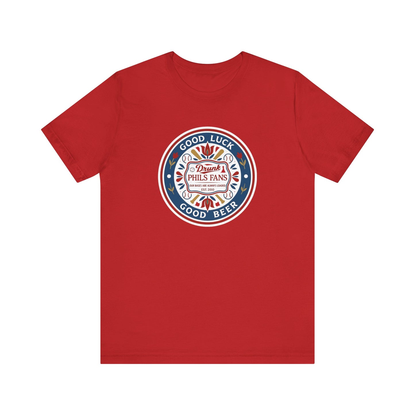 DPF Hex T-Shirt — "Good Luck, Good Beer" Retro Badge Tee