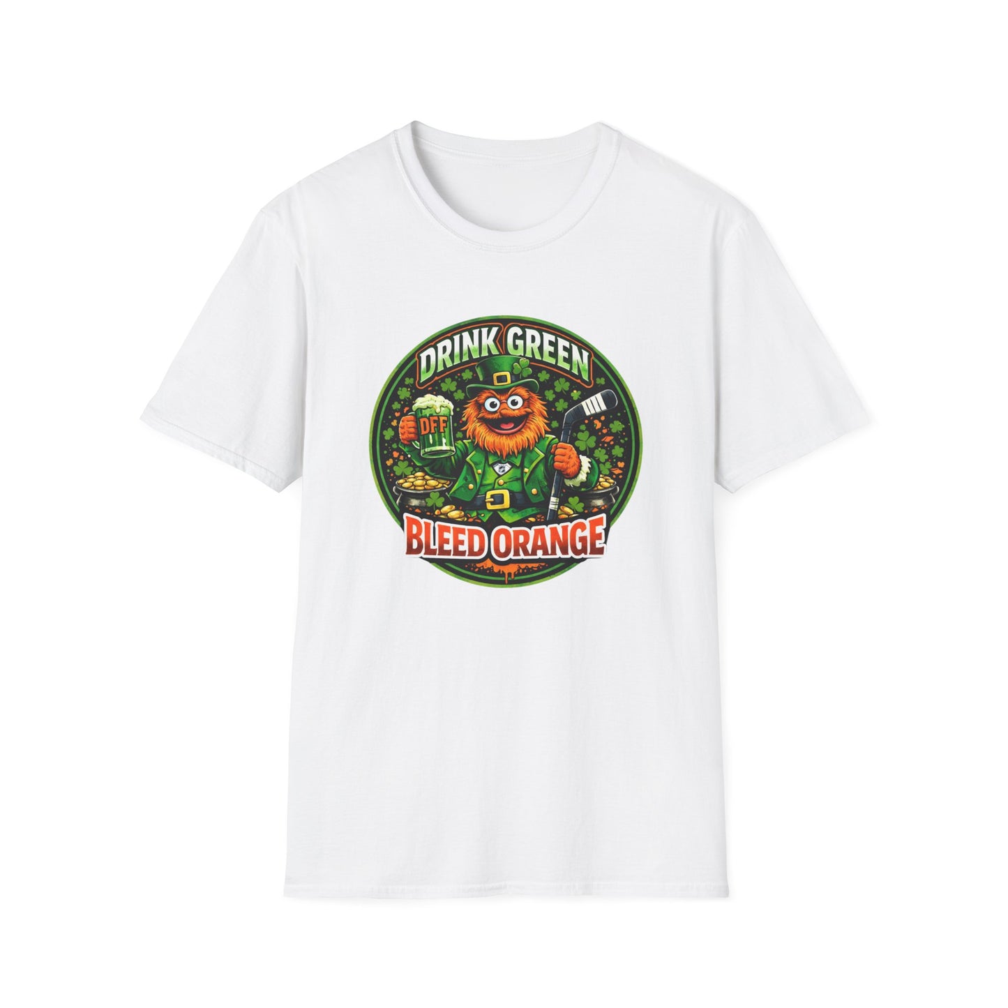 DFF Drink Green Bleed Orange T-Shirt — St. Patrick’s Day Philly Fan Gritty Design