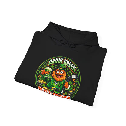 DFF Drink Green Bleed Orange Hoodie — Gritty Sports Fan St. Patrick’s Day Sweatshirt