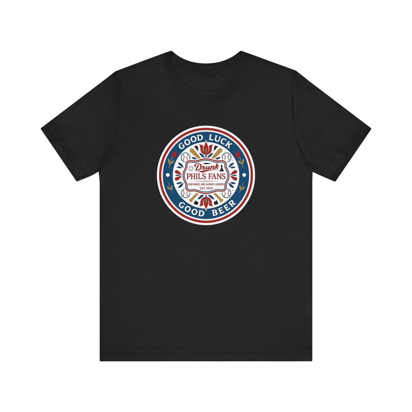 DPF Hex T-Shirt — "Good Luck, Good Beer" Retro Badge Tee