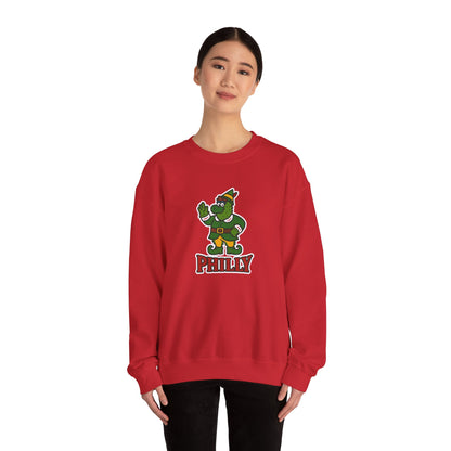 DPF Elf Crewneck Sweatshirt — Cute Green Elf Mascot "PHILLY" Holiday Pullover
