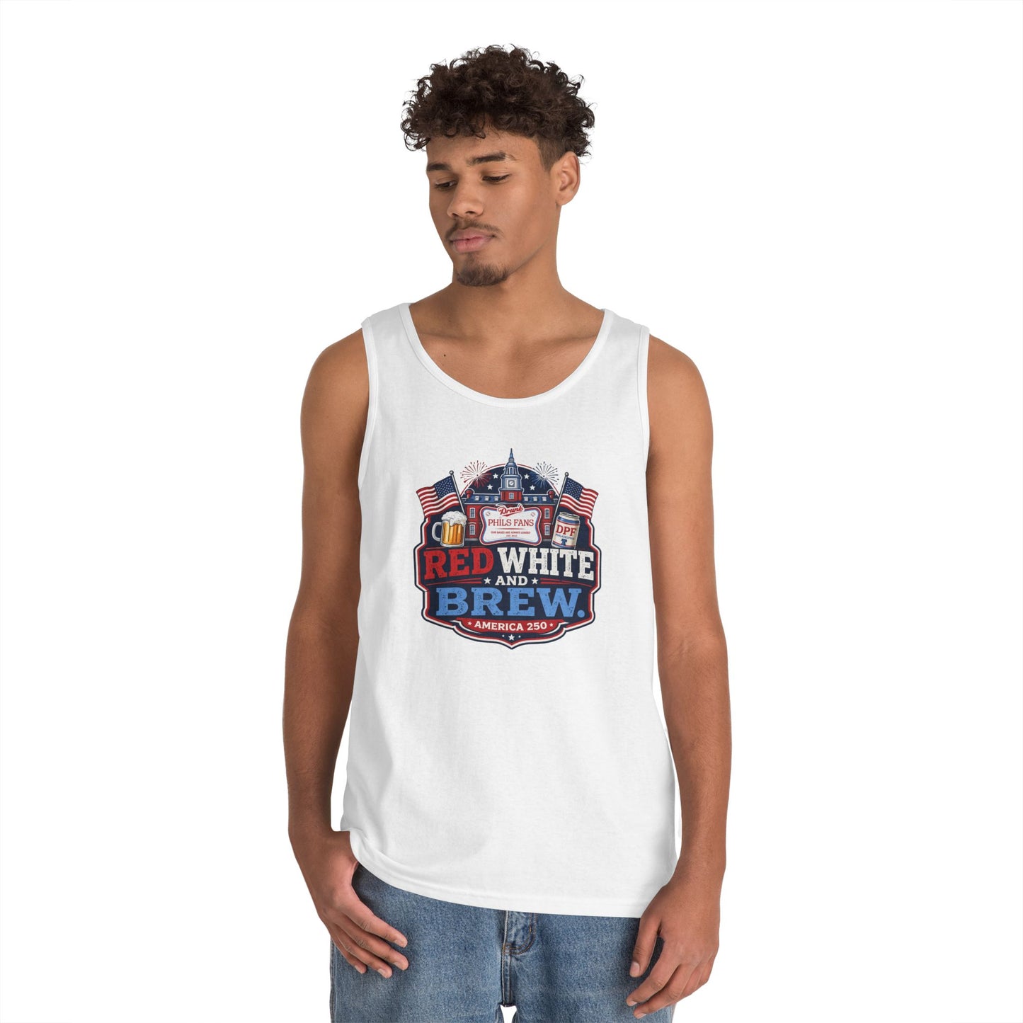 Red White and Brew Tank Top Unisex — Patriotic 4th of July Beer Graphic