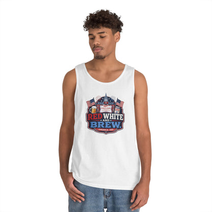 Red White and Brew Tank Top Unisex — Patriotic 4th of July Beer Graphic