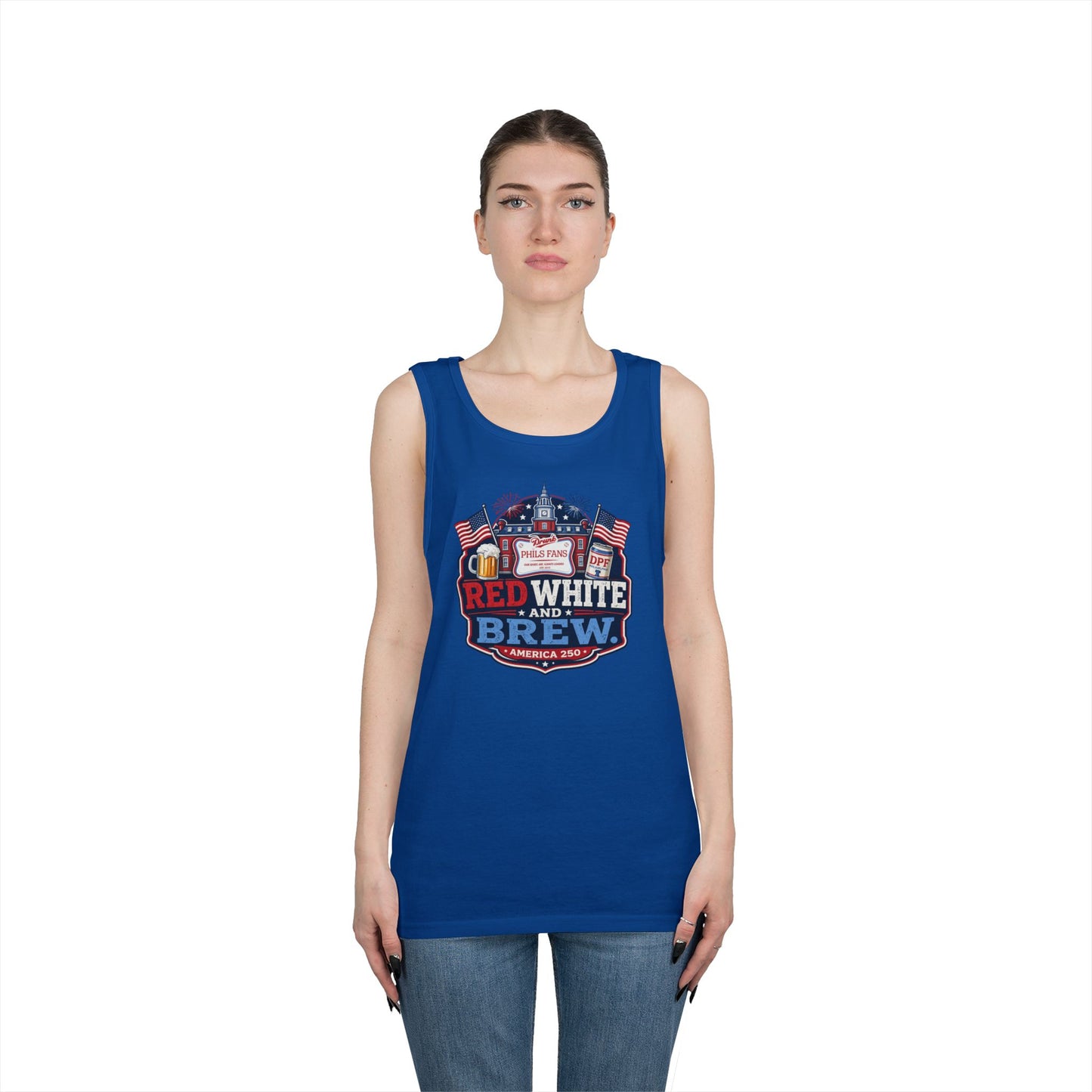 Red White and Brew Tank Top Unisex — Patriotic 4th of July Beer Graphic