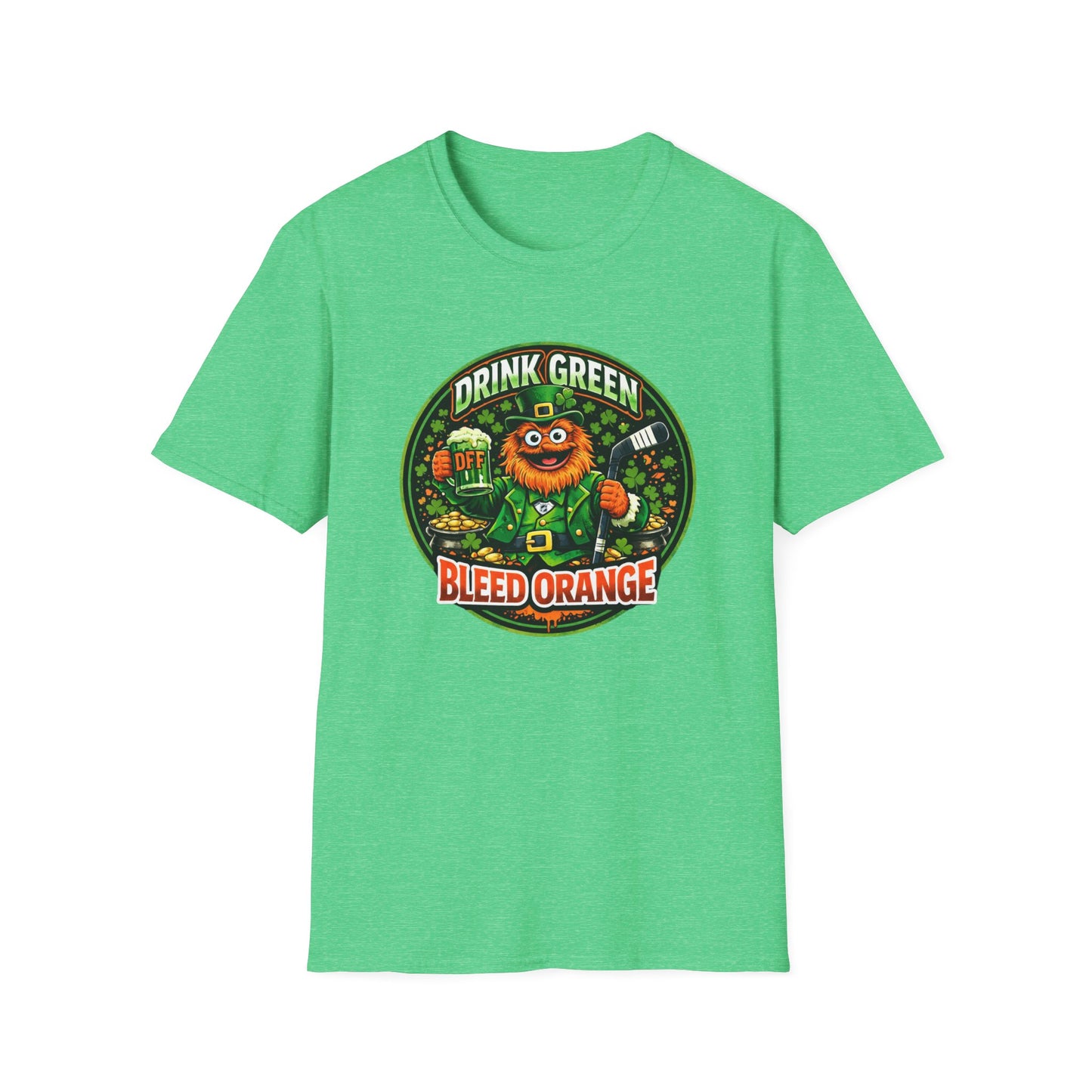 DFF Drink Green Bleed Orange T-Shirt — St. Patrick’s Day Philly Fan Gritty Design