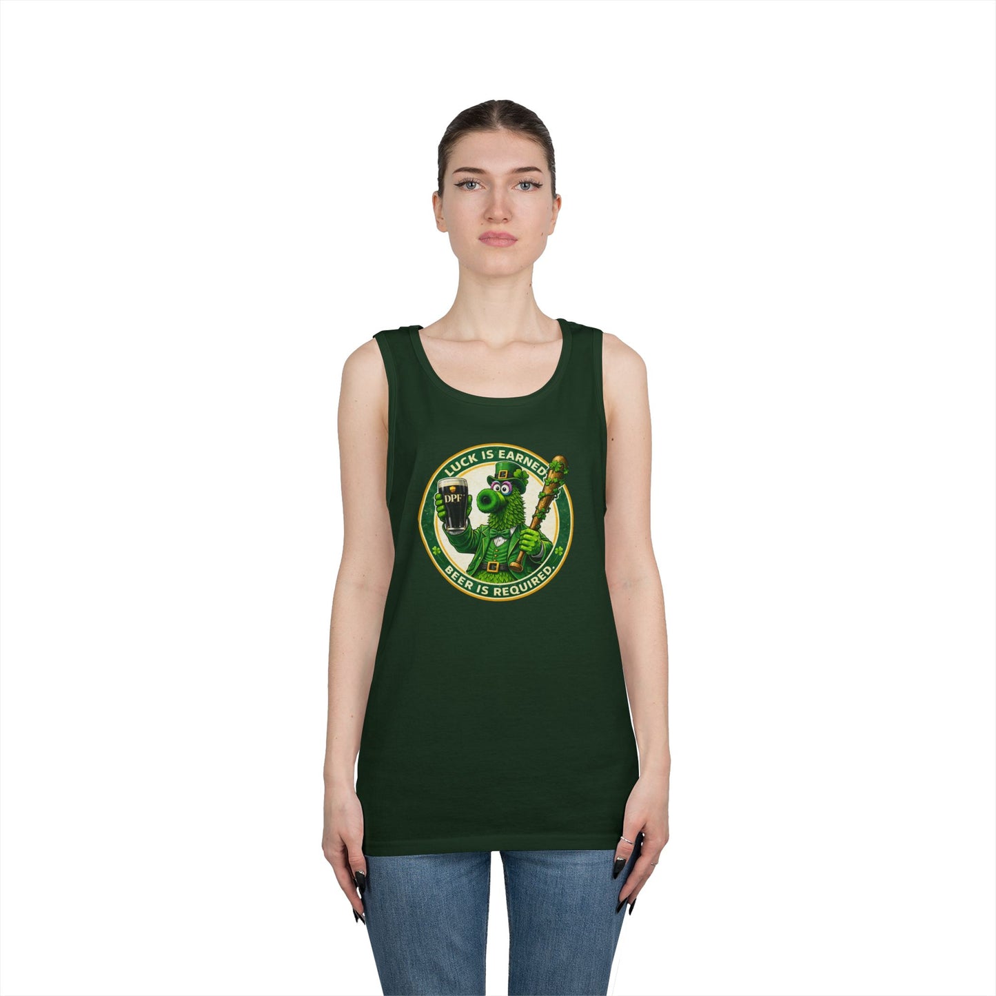 DPF Tank Top — "Luck Is Earned, Beer Is Required" St. Patrick's Day Beer & Shamrock Graphic Tank