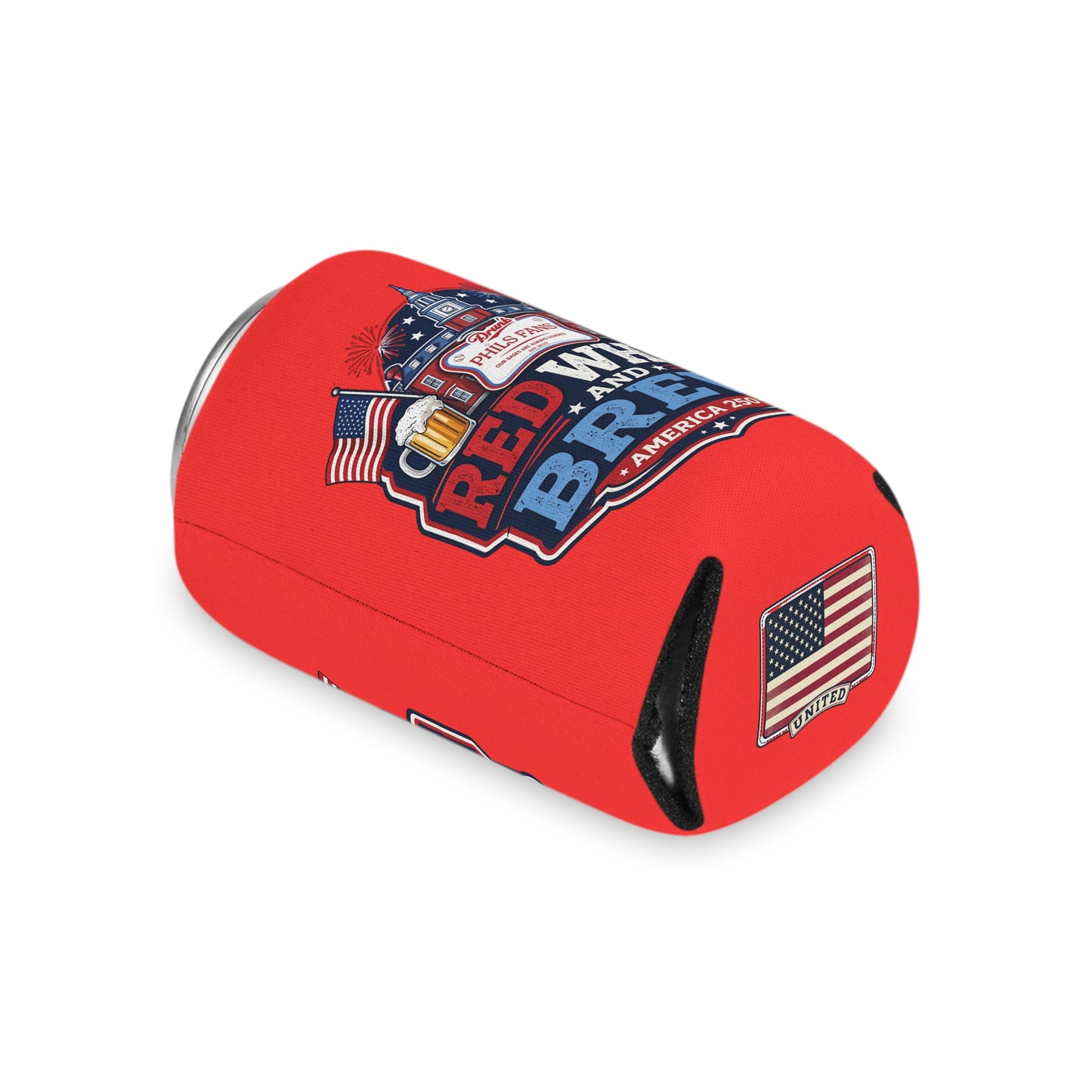 Red White and Brew Can Cooler – 4th of July Patriotic Beer Koozie