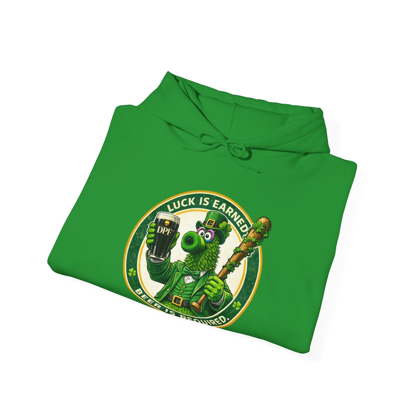 DPF St, Patrick's Day Hoodie — "Luck Is Earned, Beer Is Required"  St. Patrick's Day Graphic
