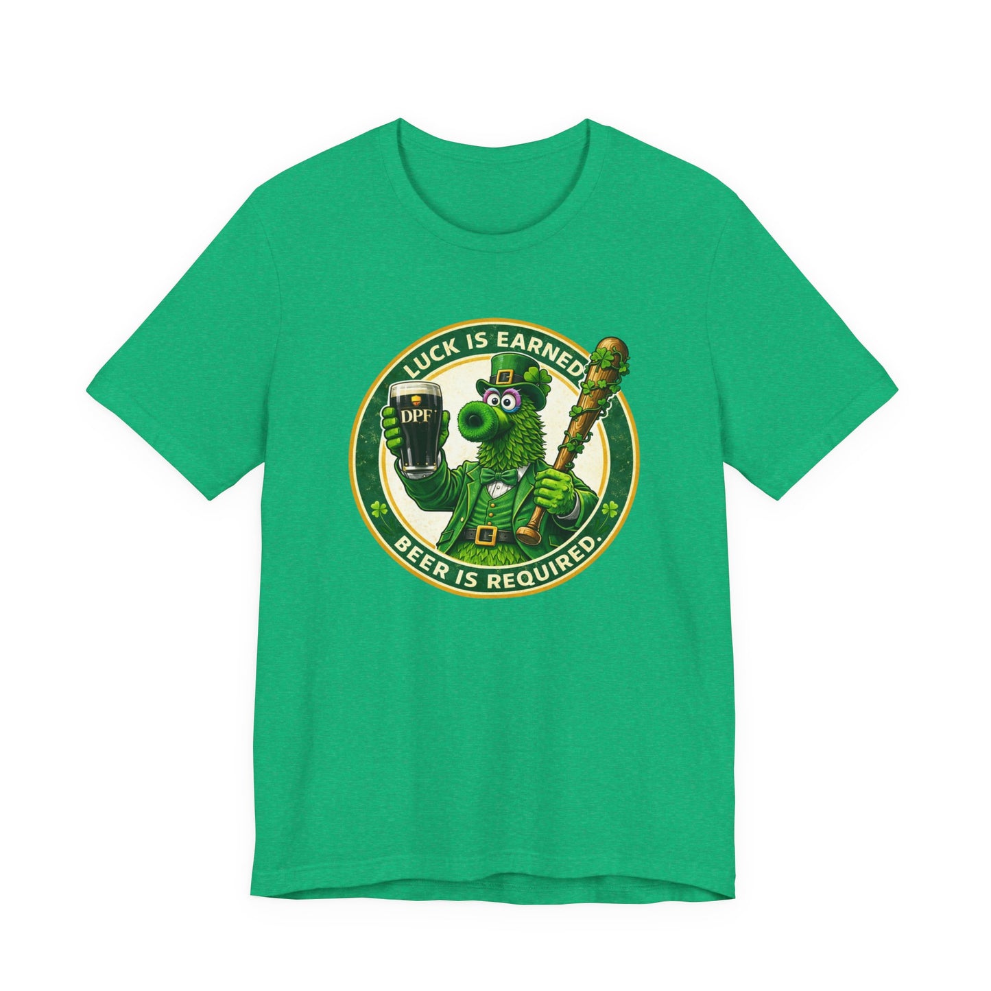 St. Patrick's Day DPF T-Shirt – "Luck Is Earned, Beer Is Required" Shamrock Leprechaun Tee