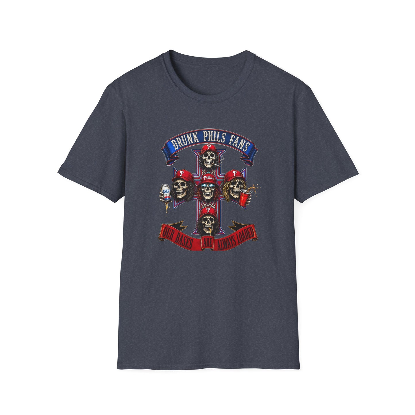 Drunk Phils Fans Skull Band T-Shirt — Retro Baseball Fan Tee