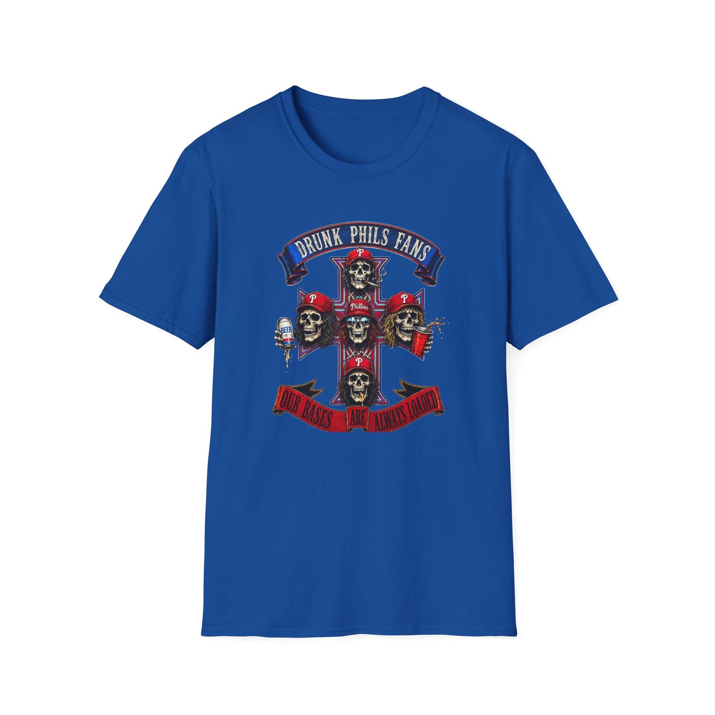 Drunk Phils Fans Skull Band T-Shirt — Retro Baseball Fan Tee