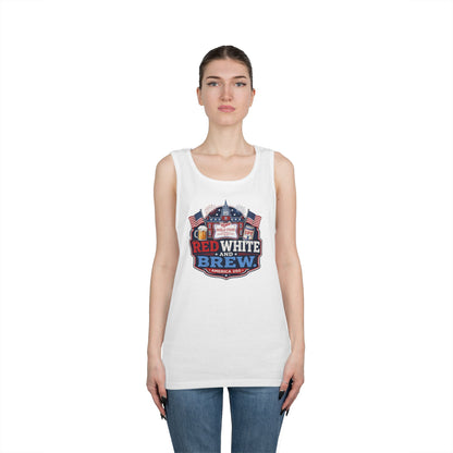 Red White and Brew Tank Top Unisex — Patriotic 4th of July Beer Graphic