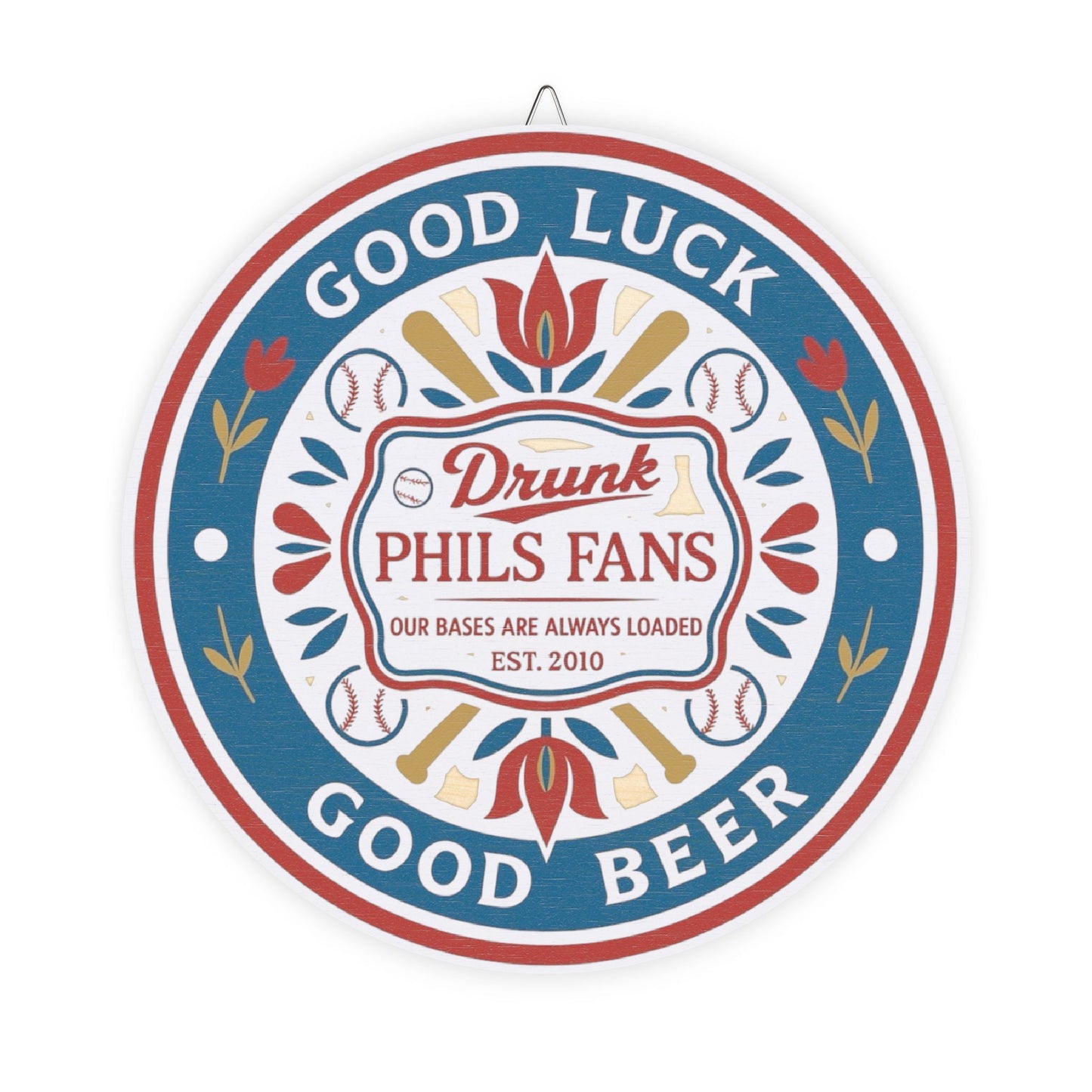 DPF Hex Round Wood Sign — “Good Luck Good Beer” Drunk Fans Retro Bar Decor