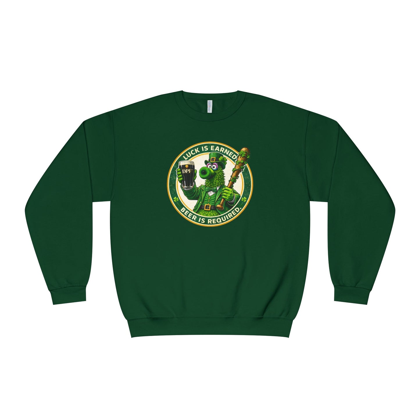 DPF St. Patrick's Day Crewneck Sweatshirt — 'Luck Is Earned, Beer Is Required'St. Patrick’s Day Graphic
