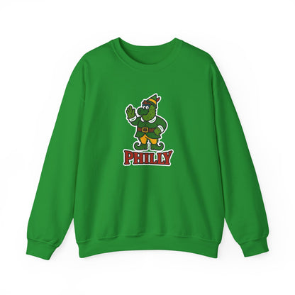 DPF Elf Crewneck Sweatshirt — Cute Green Elf Mascot "PHILLY" Holiday Pullover