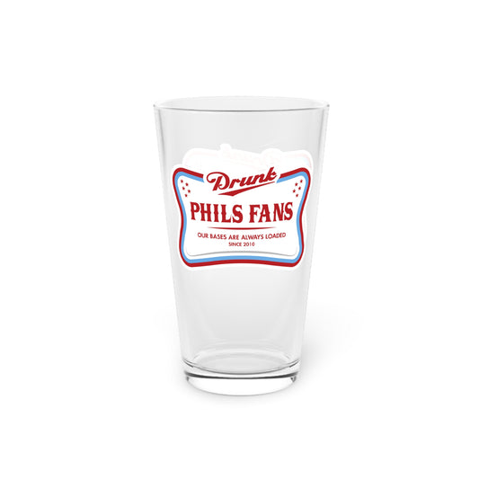 Pint Glass — "Drunk Phils Fans" Novelty 16oz Beer Glass