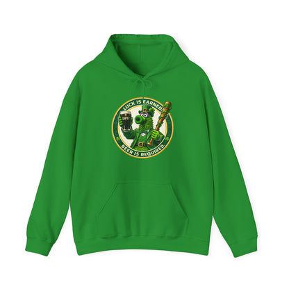 DPF St, Patrick's Day Hoodie — "Luck Is Earned, Beer Is Required"  St. Patrick's Day Graphic