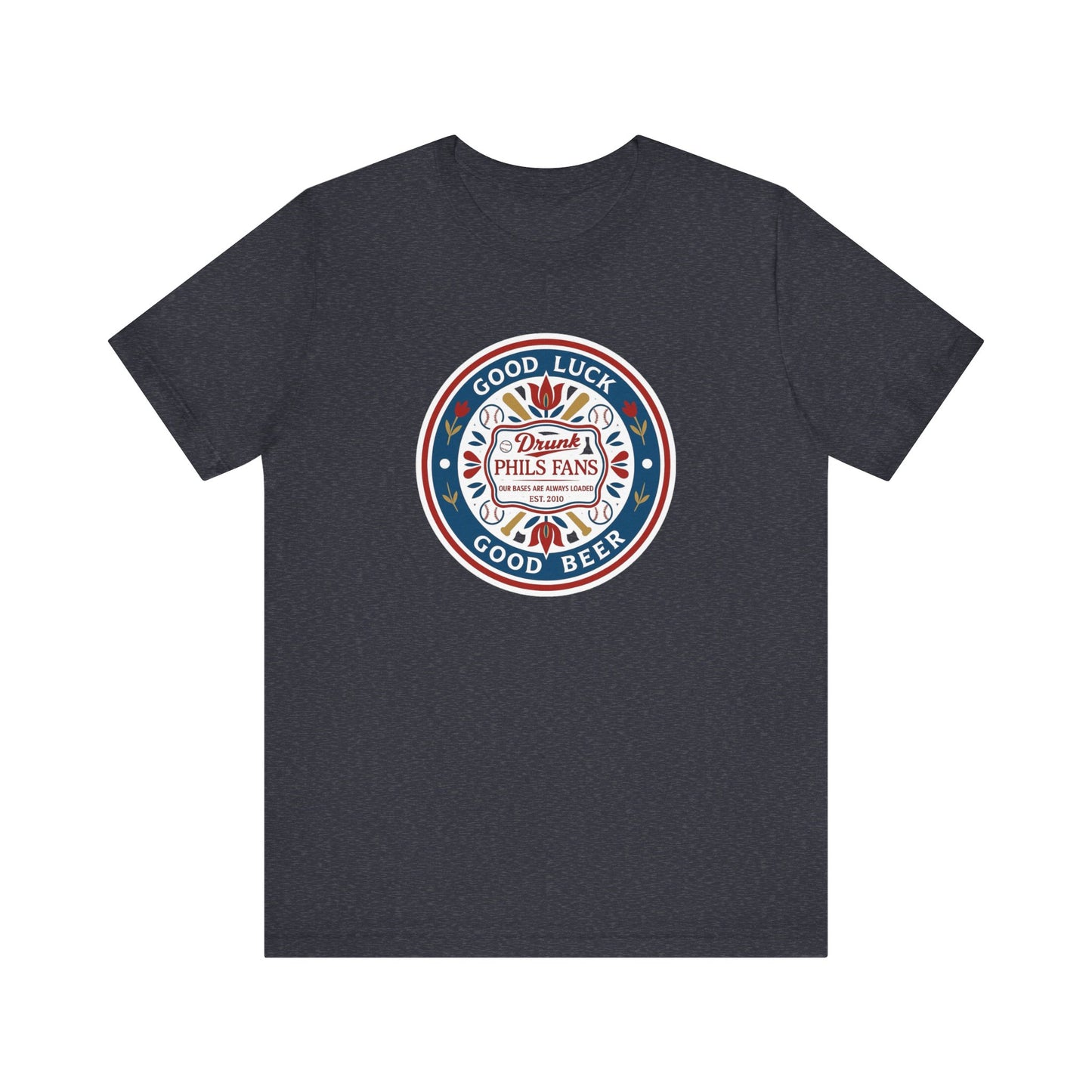 DPF Hex T-Shirt — "Good Luck, Good Beer" Retro Badge Tee