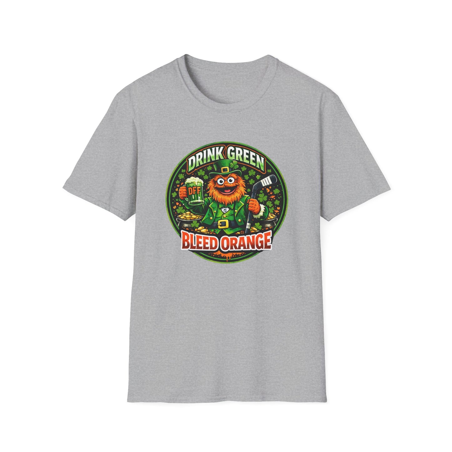 DFF Drink Green Bleed Orange T-Shirt — St. Patrick’s Day Philly Fan Gritty Design