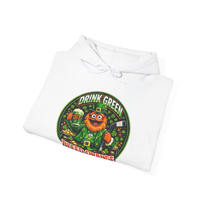 DFF Drink Green Bleed Orange Hoodie — Gritty Sports Fan St. Patrick’s Day Sweatshirt