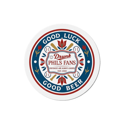 Drunk Phils Fans Hex Round Magnet — 'Good Luck Good Beer' Baseball Fan Fridge Magnet