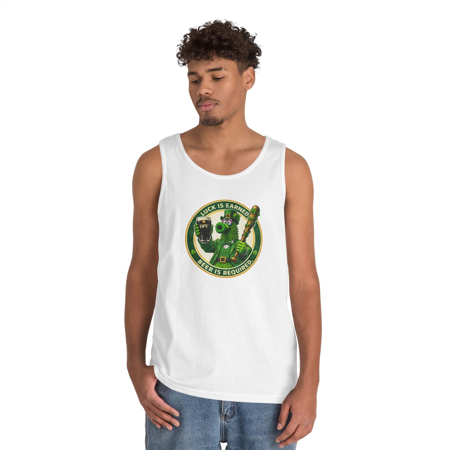 DPF Tank Top — "Luck Is Earned, Beer Is Required" St. Patrick's Day Beer & Shamrock Graphic Tank
