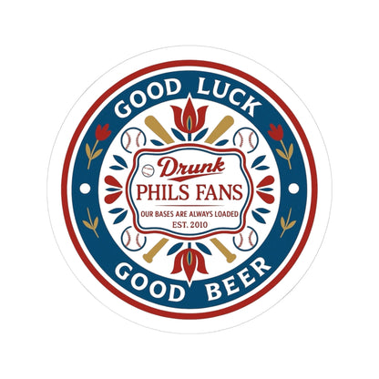 DPF Hex Sticker — "Drunk Phils Fans: Good Luck Good Beer" Round Kiss-Cut Baseball Fans Sticker