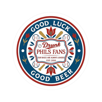 DPF Hex Sticker — "Drunk Phils Fans: Good Luck Good Beer" Round Kiss-Cut Baseball Fans Sticker