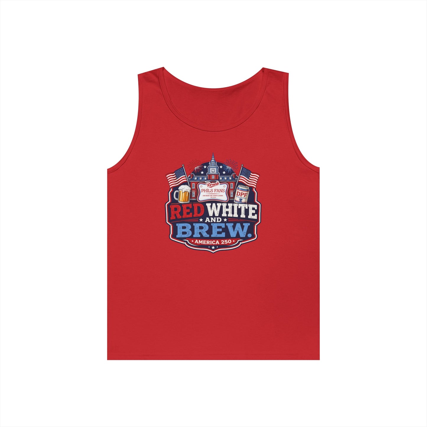 Red White and Brew Tank Top Unisex — Patriotic 4th of July Beer Graphic
