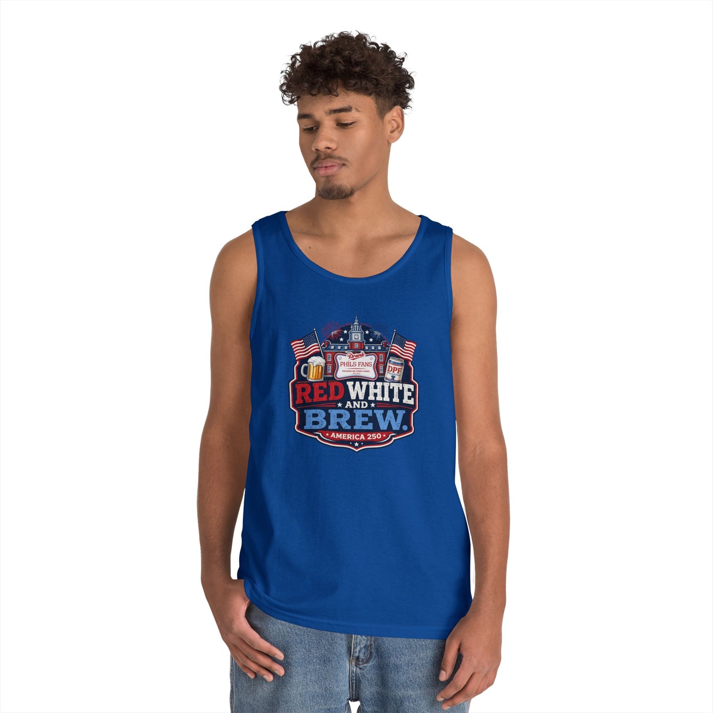 Red White and Brew Tank Top Unisex — Patriotic 4th of July Beer Graphic
