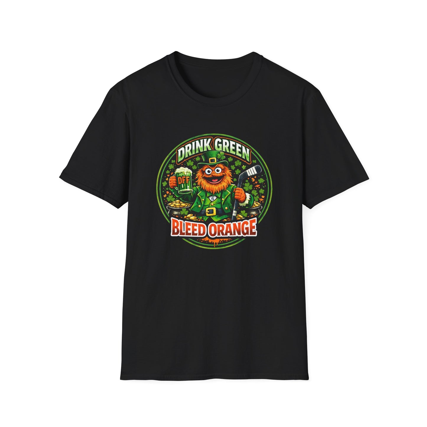 DFF Drink Green Bleed Orange T-Shirt — St. Patrick’s Day Philly Fan Gritty Design