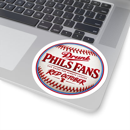Baseball Sticker — “Drunk Phils Fans / Red October” Kiss-Cut Sticker