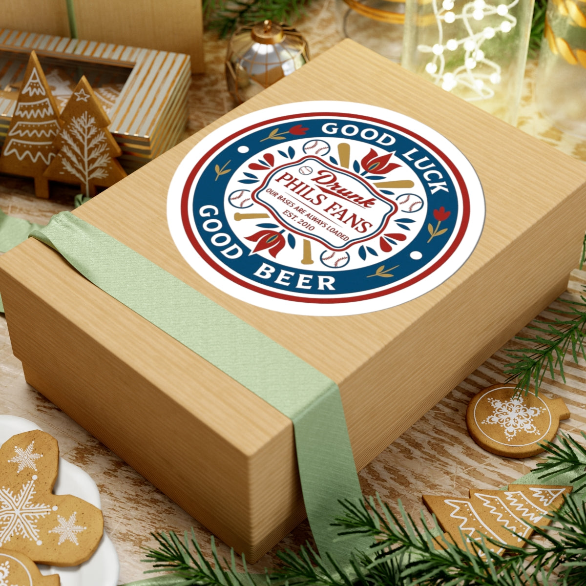 DPF Hex Sticker — "Drunk Phils Fans: Good Luck Good Beer" Round Kiss-Cut Baseball Fans Sticker