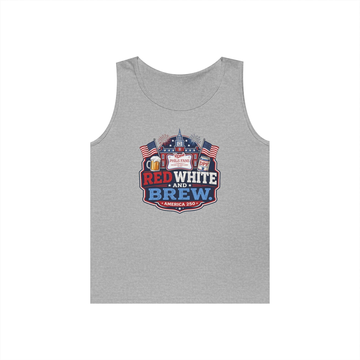 Red White and Brew Tank Top Unisex — Patriotic 4th of July Beer Graphic
