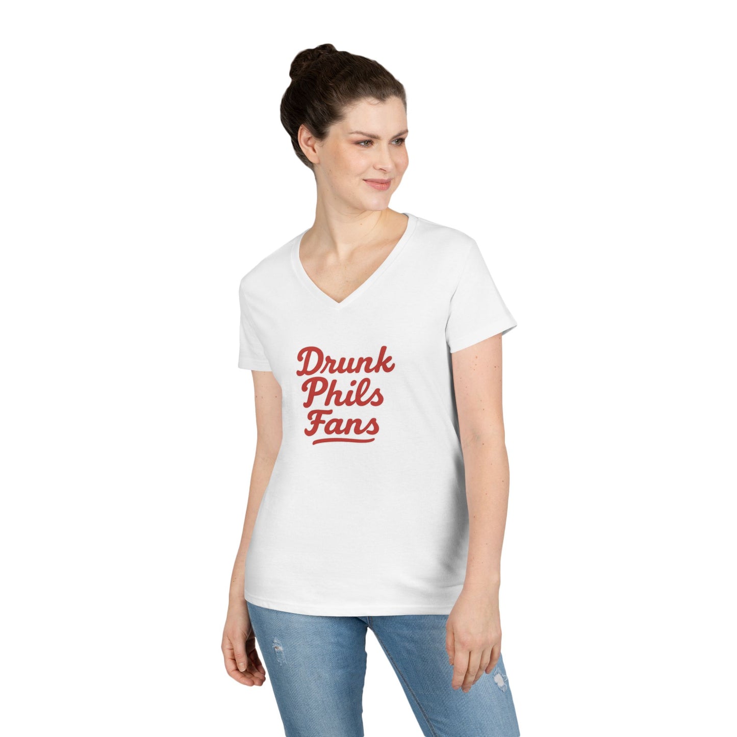 DPF Ladies' V-Neck T-Shirt - Drunk Phils Fans, Cute Casual Tee, Gift for Sports Lovers, Fan Apparel, Summer Shirt