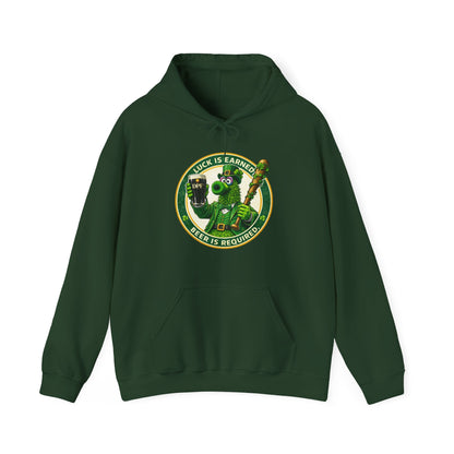 DPF St, Patrick's Day Hoodie — "Luck Is Earned, Beer Is Required"  St. Patrick's Day Graphic