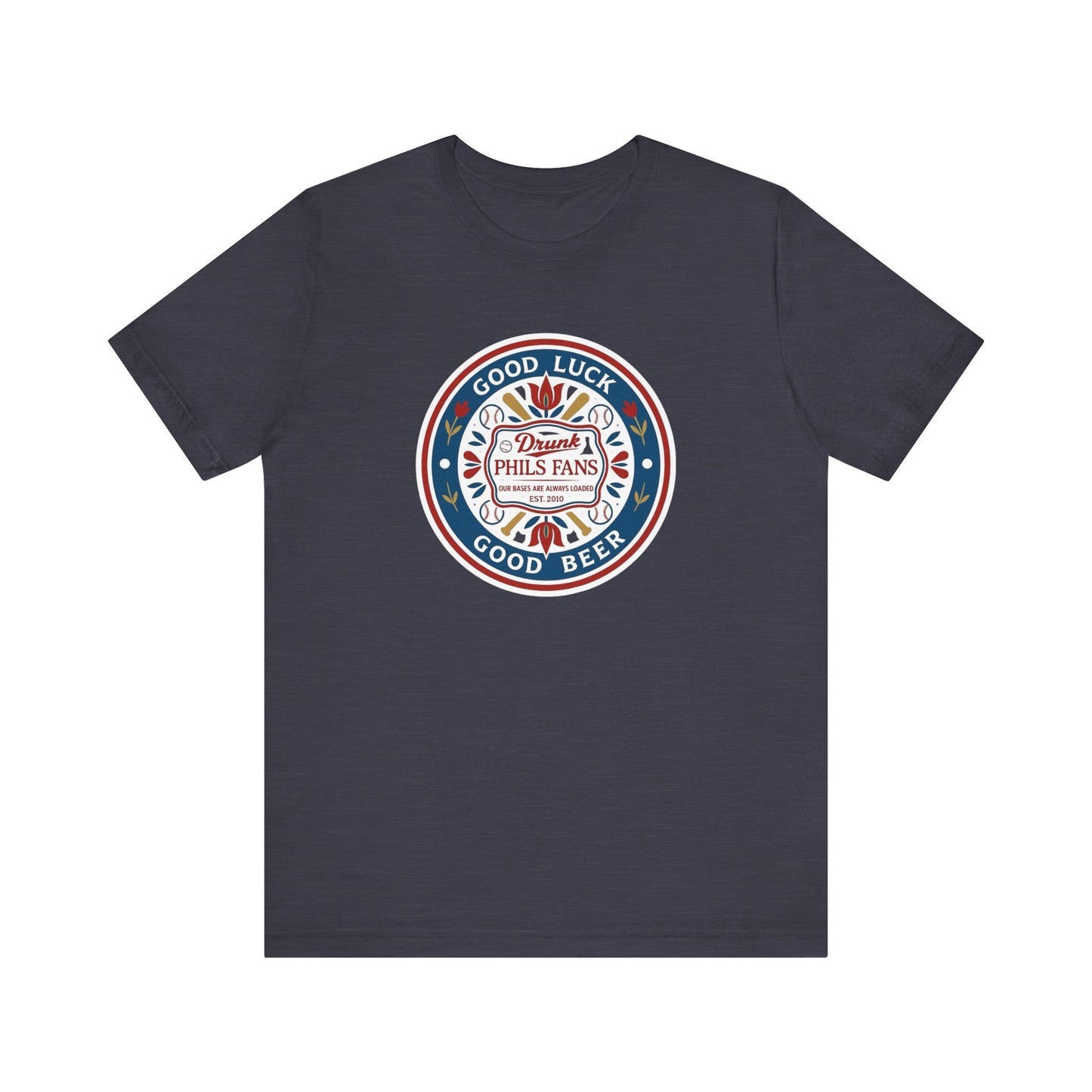 DPF Hex T-Shirt — "Good Luck, Good Beer" Retro Badge Tee