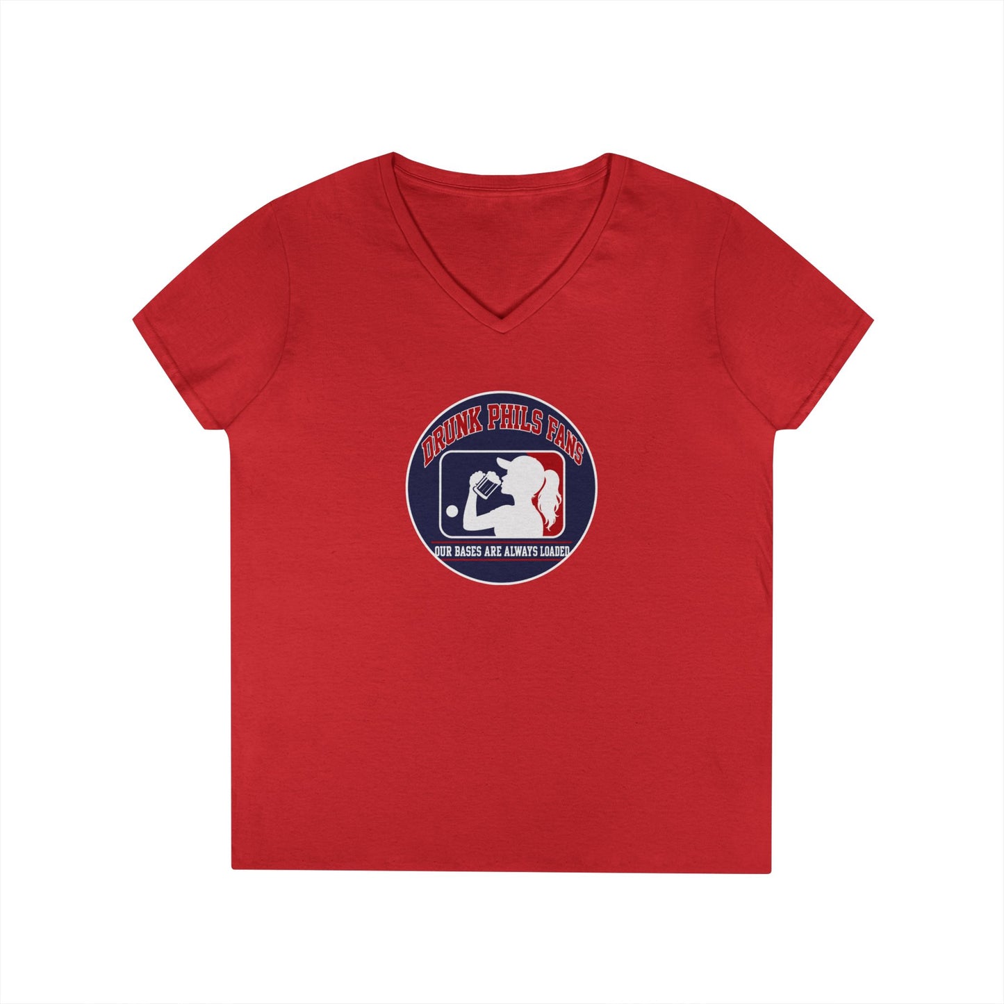 Ladies' V-Neck T-Shirt — Vintage DPF Baseball Logo Graphic Tee