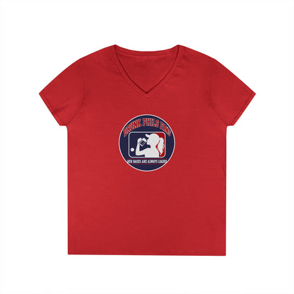 Ladies' V-Neck T-Shirt — Vintage DPF Baseball Logo Graphic Tee