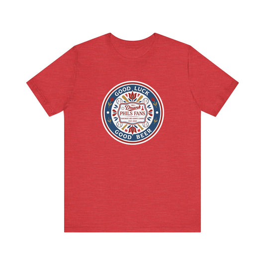 DPF Hex T-Shirt — "Good Luck, Good Beer" Retro Badge Tee
