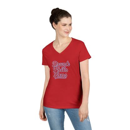 DPF Ladies' V-Neck T-Shirt - Drunk Phils Fans, Cute Casual Tee, Gift for Sports Lovers, Fan Apparel, Summer Shirt