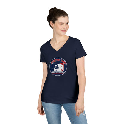 Ladies' V-Neck T-Shirt — Vintage DPF Baseball Logo Graphic Tee