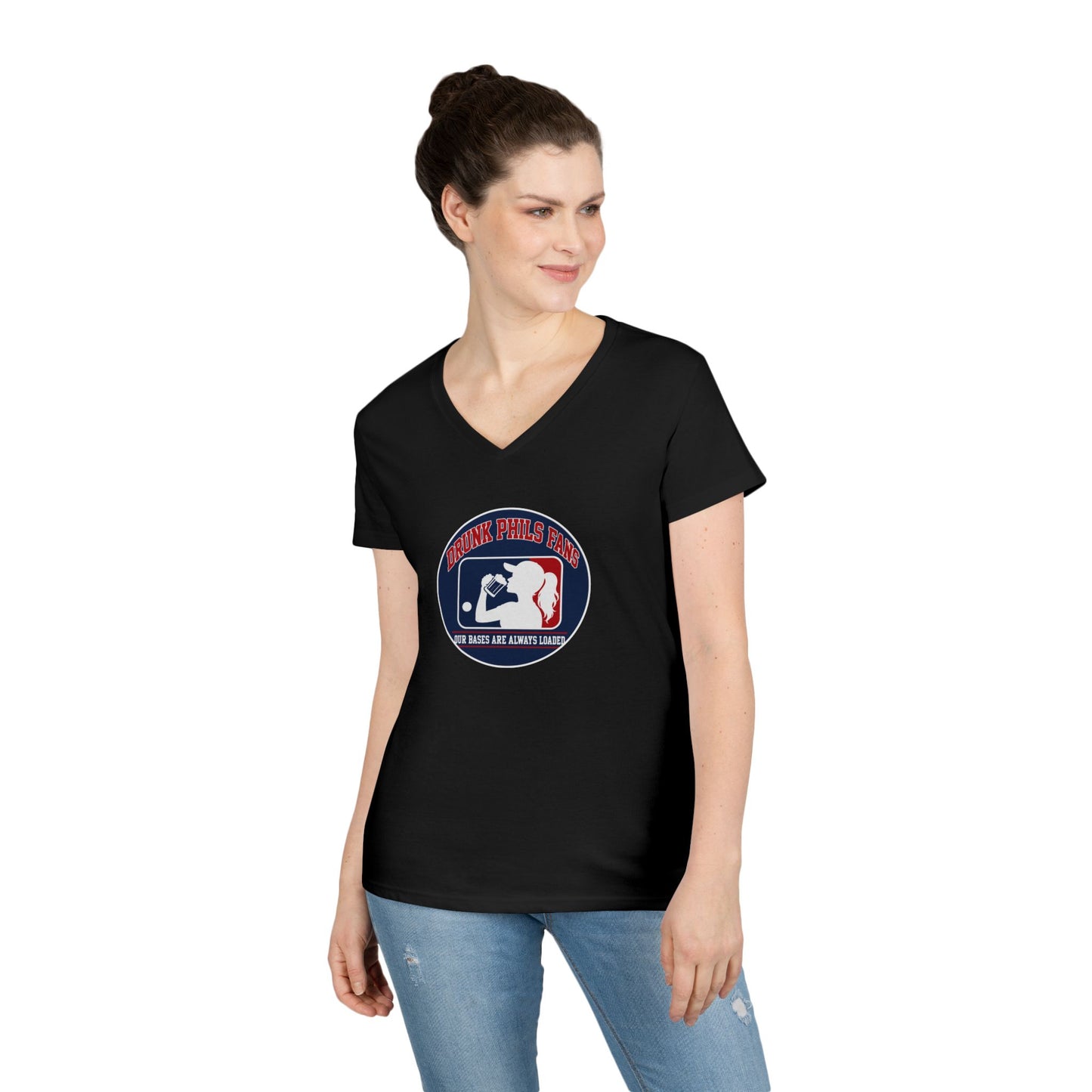 Ladies' V-Neck T-Shirt — Vintage DPF Baseball Logo Graphic Tee