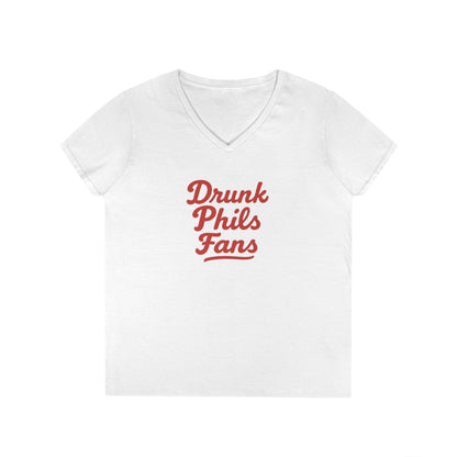 DPF Ladies' V-Neck T-Shirt - Drunk Phils Fans, Cute Casual Tee, Gift for Sports Lovers, Fan Apparel, Summer Shirt