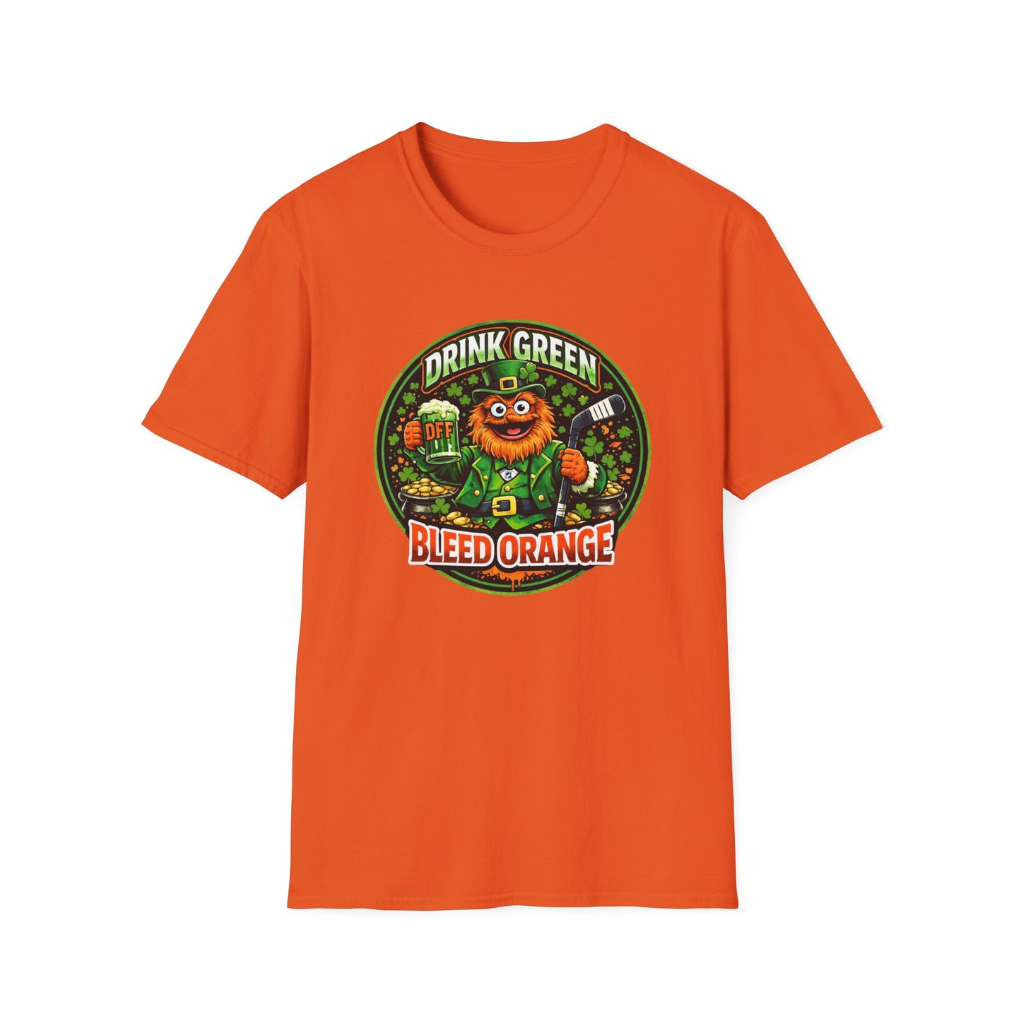 DFF Drink Green Bleed Orange T-Shirt — St. Patrick’s Day Philly Fan Gritty Design