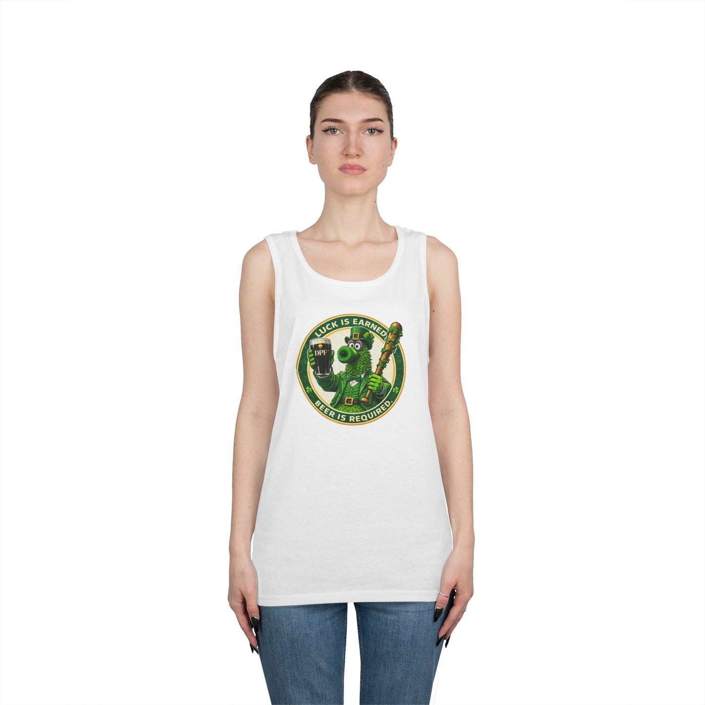 DPF Tank Top — "Luck Is Earned, Beer Is Required" St. Patrick's Day Beer & Shamrock Graphic Tank