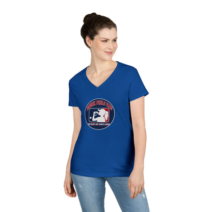 Ladies' V-Neck T-Shirt — Vintage DPF Baseball Logo Graphic Tee