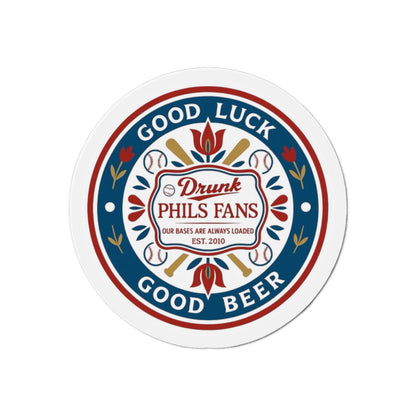 Drunk Phils Fans Hex Round Magnet — 'Good Luck Good Beer' Baseball Fan Fridge Magnet